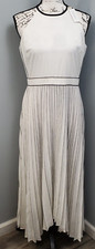 Banana Republic Long Dress Women's 8P White Navy Pinstripe Back Keyhole Button
