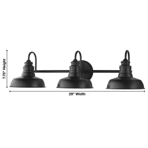 Hampton Bay Elmcroft 29" 3-Light Matte Black Vanity Light w/ 4-Pcs Accessory Kit - Picture 13 of 13
