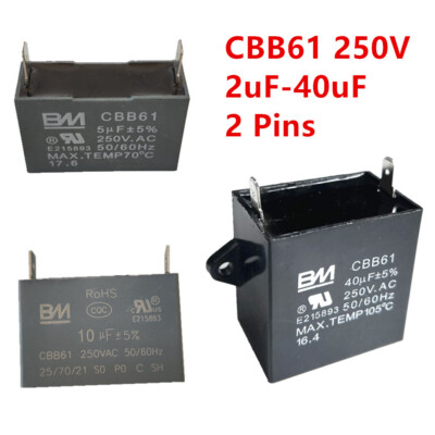 CBB61 250V 1.5/4/5/6/8/10/12/15/20/30/40/25 UF  Fan Motor RUN Capacitor  2 PINS