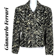 Giancarlo Ferrari Black & Ivory Tiger Print Faux Fur Vintage Coat Size 14