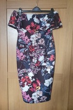 Stunning Ladies Size 14 Multi Floral Bardot Off-shoulder Stretch Dress Bnwt NEW 