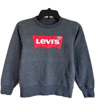 LEVIS Logo Gray Crewneck Sweatshirt Fleece Long Sleeve Boys Size S Small