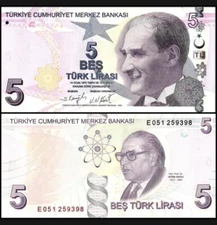 TURKEY 5 Lira, 2009, P-222, UNC World Currency