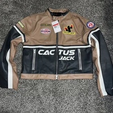 Jordan x Travis Scott Cactus Jack Women's Leather Jacket DX6168-256 Size L New