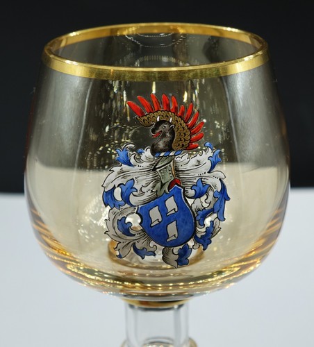 GERMAN Crystal & Enamel Heraldic Shield Chalice Cup Füllnerwerk Bad Warmbrunn - Picture 14 of 15