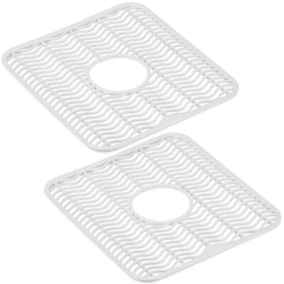 Sink Protector Mat 2 Pack Plastic with Center Drain Cutout Protect Sink 11 x 12''