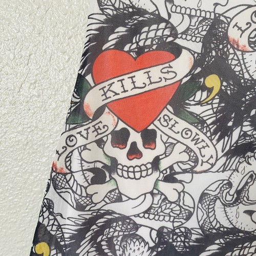 Ed Hardy Y2K Rockstar Tattoo Tube Dress Skulls Hearts Love Kills Slowly Mesh M - Picture 3 of 11