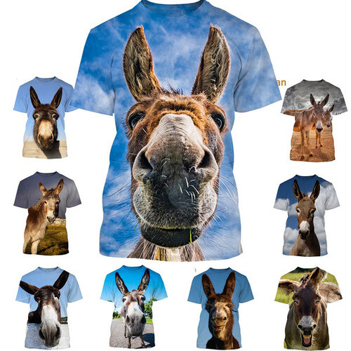 Animal Donkey Hip Hop Unisex 3D Mujer/Hombre Manga Corta Camiseta Informal Prendas para el torso Camiseta