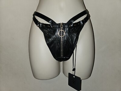 Honey Birdette Casey Faux Leather Thong with Studs and Zipper size Small NWT