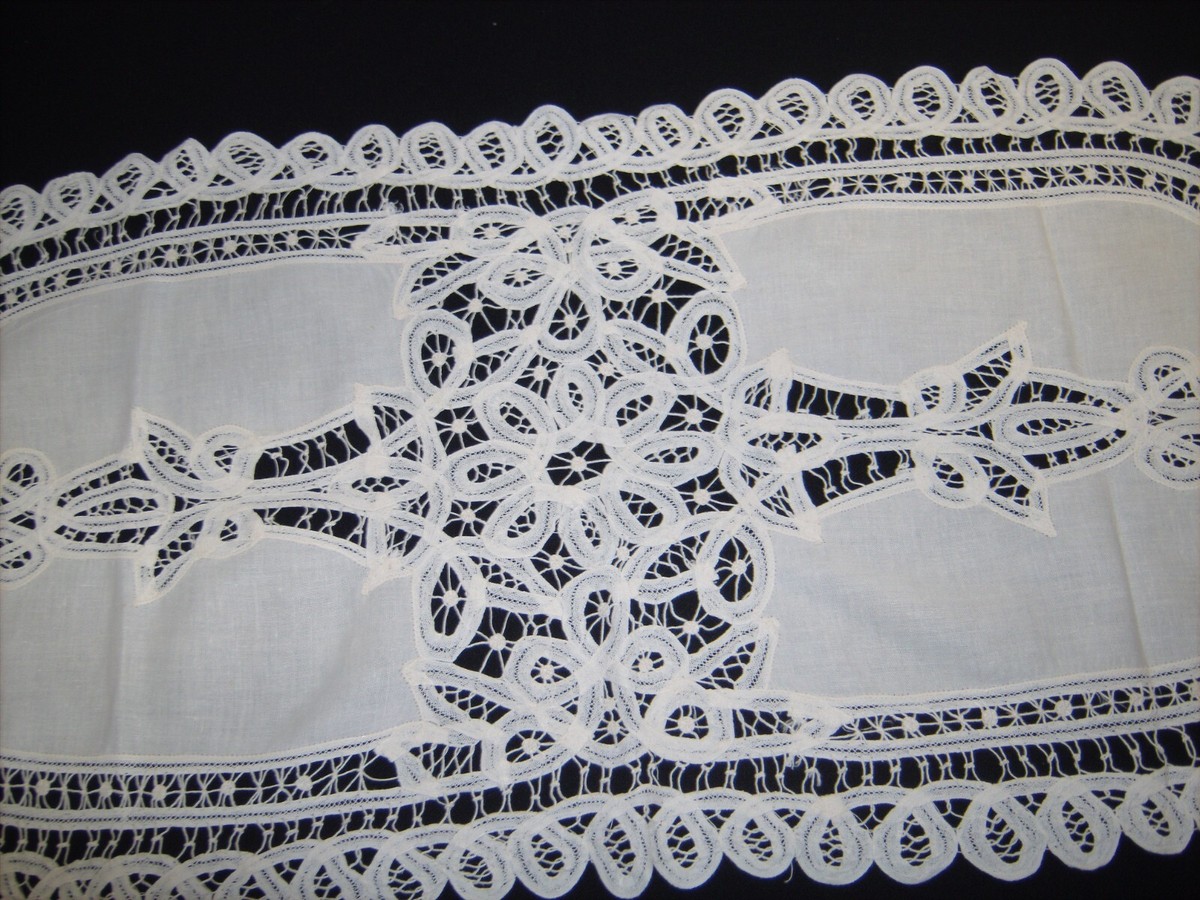 Vtg Battenburg Lace Tablerunner Dresser Scarf 32x14" Granny Core Handmade | eBay Vtg Battenburg Lace Tablerunner Dresser Scarf 32x14" Granny Core Handmade | eBay