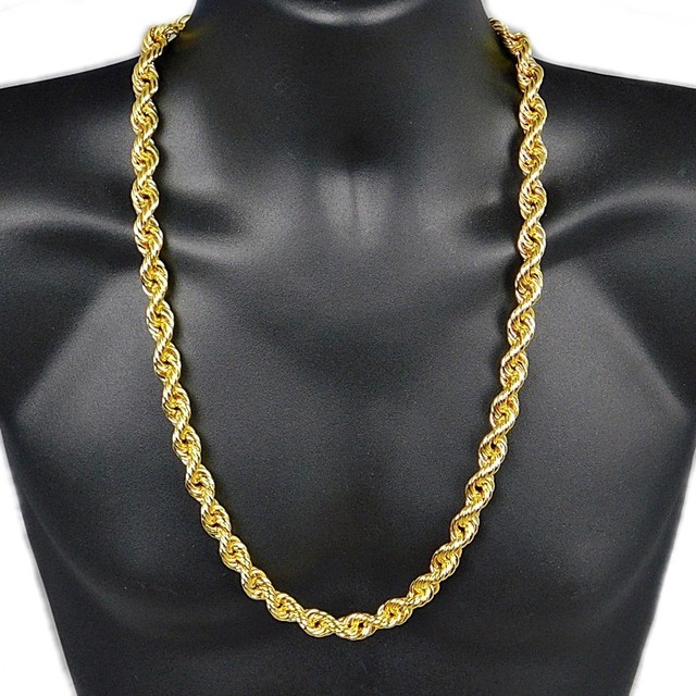 Men's 14K Gold Plated Rope Chain 30" x 12mm Thick 1980's Rapper Hip Hop