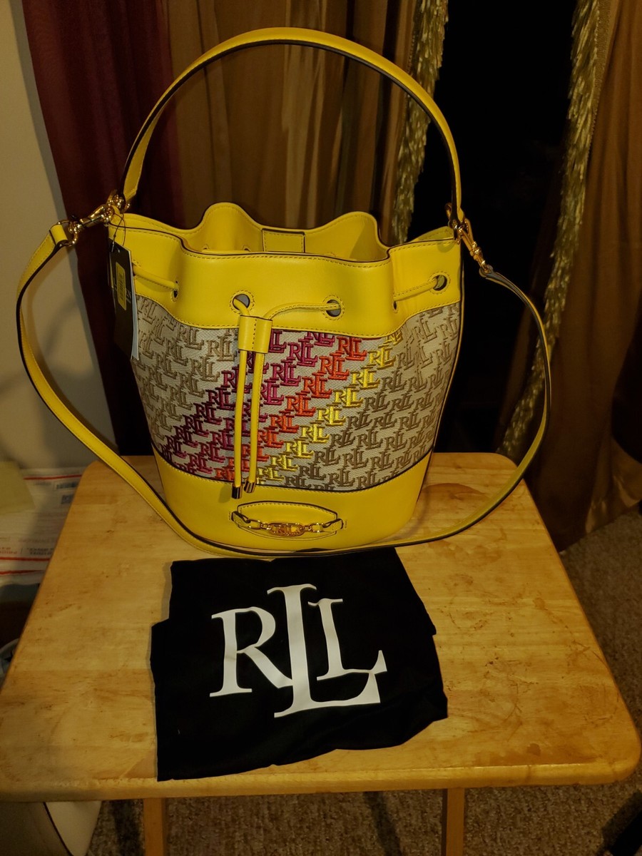 人気!Ralph Lauren Monogram Jacquard Andie Drawstring Bag Lauren Ralph Lauren Andie Monogram Signature Logo Jacquard