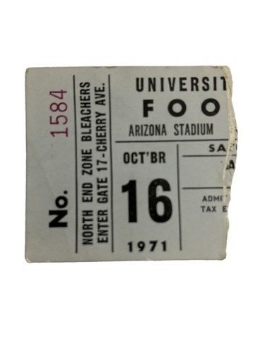 1971 Oct 16 Arizona Wildcats Vs UCLA College Football Stadium Ticket Stub - Afbeelding 1 van 4