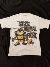 Vtg 90s Tasmanian Devil Taz Looney Tunes L Football Double T Shirt Fight Animal