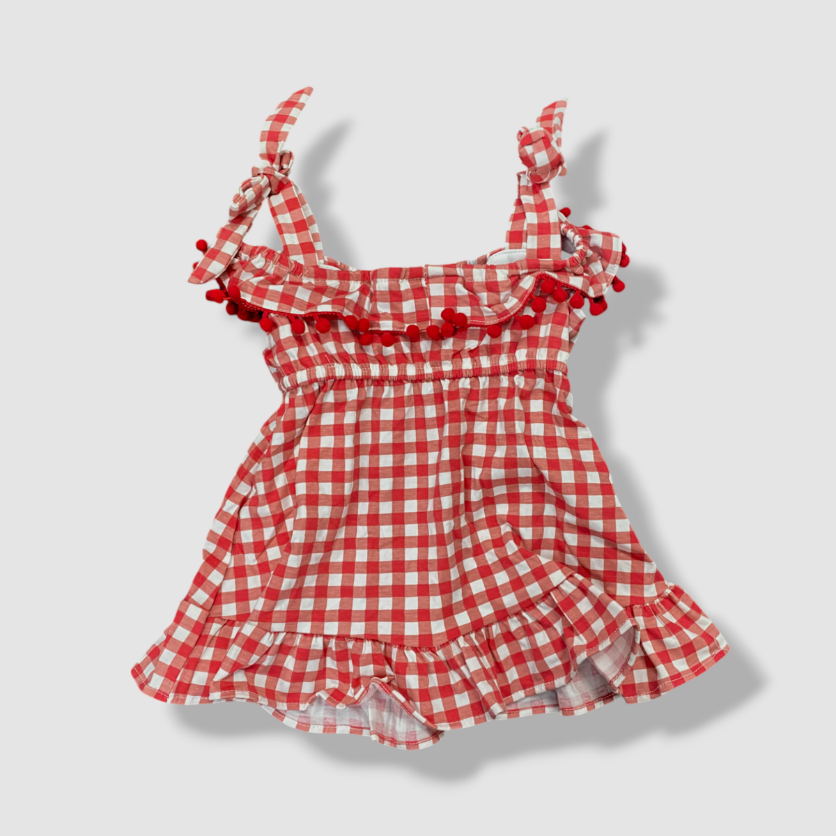 red gingham ruffle dress Gingham Mini Dress with Ruffle - Red