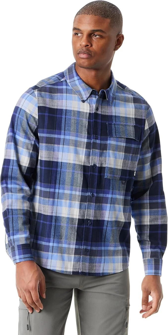 BASS OUTDOOR Men's Stretch Flannel Button Down Shirt, Persian Jewel, M