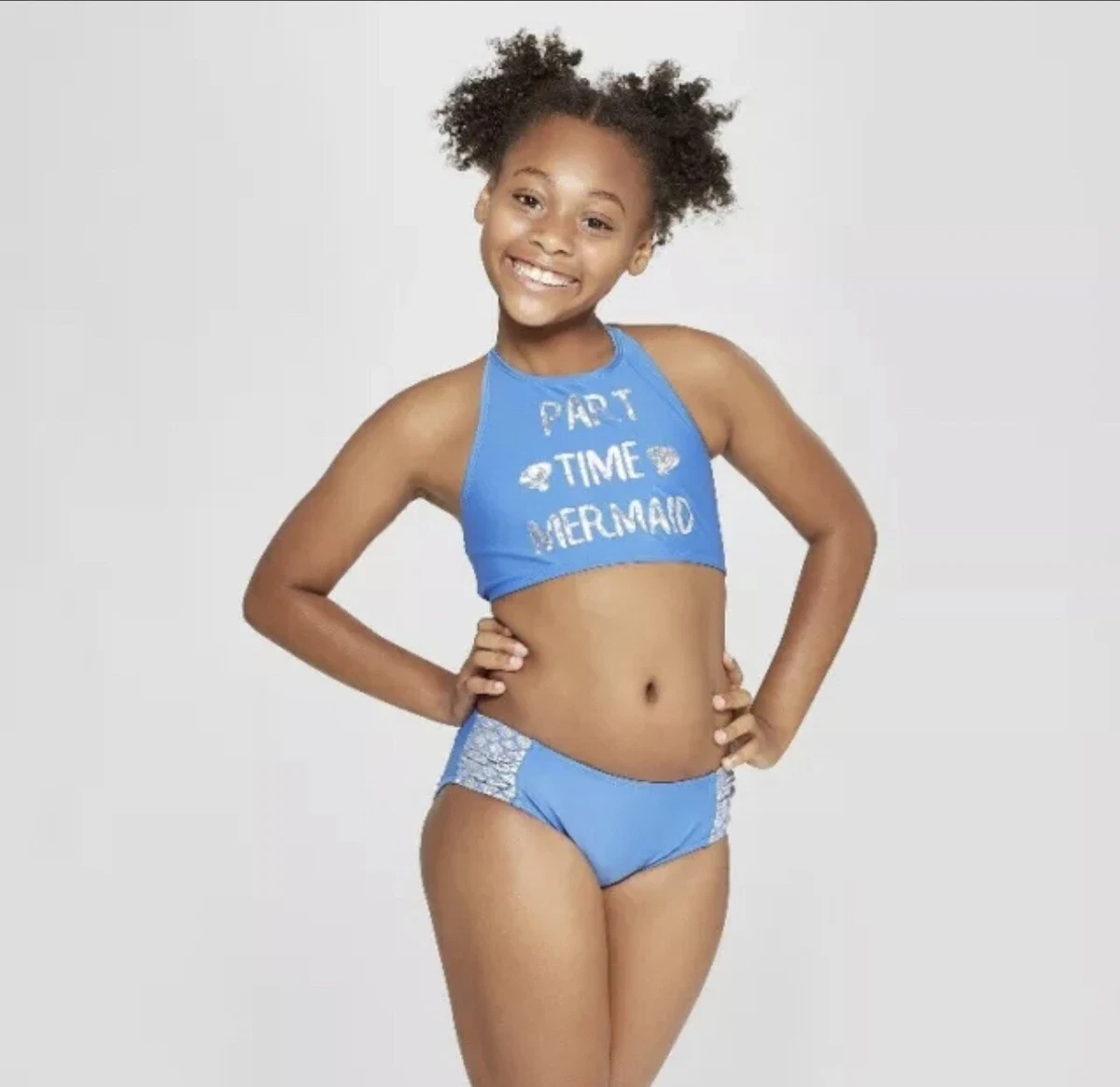 NWT Cat Jack Girls 7 8 2 Piece Swimsuit PART TIME MERMAID Blue