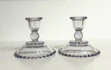 Vintage Imperial Glass Candlewick Candlesticks Set of 2 Sun Purpled Manganese