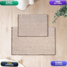 FRESHMINT Chenille Bath Rugs Set 2 Piece White  Brown 17"x24" 20"x32"