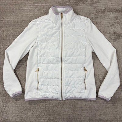 Lauren Ralph Lauren White Quilted Front Zip Jacket Lavender Trim Small