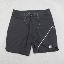 Quiksilver Swim Trunks Mens 34 Black Geometric Board Shorts Zip Pocket Stretch