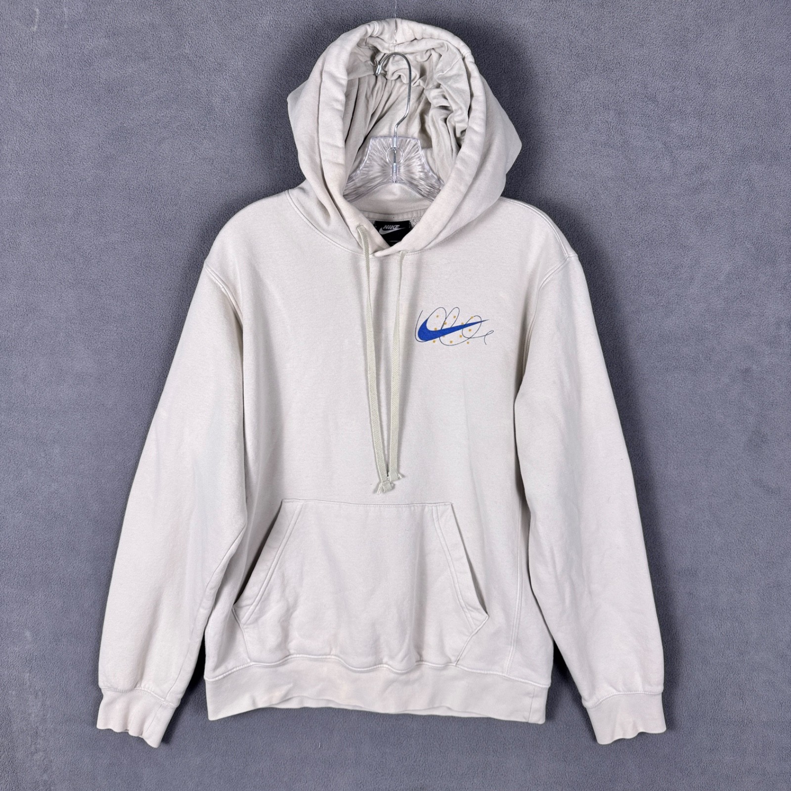 Nike Hoodie Mens S Cream And Blue  Sweater Pullover Vintage Y2k Back Graphic