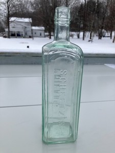 Nice Square: Scheetz's Celebrated Bitter Cordial Philada Aqua, Great Tooled Top!