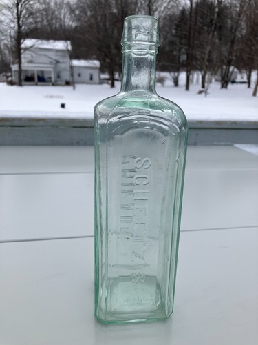 Nice Square: Scheetz's Celebrated Bitter Cordial Philada Aqua, Great Tooled Top!