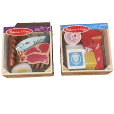 Melissa Doug Wooden Play Food Lot 2 Sets Protein Dairy Pretend Kitchen Toys