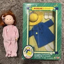 Vintage Eden 8” Madeline Doll With Easter Bunny Outfit &Blue Coat w/ Yellow Hat