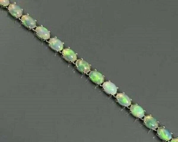 12Ct Oval Lab Created Fire Opal 14K White Gold Plated Snake Tennis Bracelet 7" - Image 3 of 3