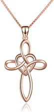 Celtic Knot Cross Necklace Rose Gold Sterling Silver Infinity Love Heart Pendant