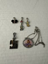 Disney Lot - 3 Charms, Puzzle Piece Pendant,  Princess Pendant And Necklace