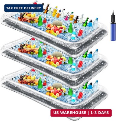 3 Pcs Inflatable Cooler, Ice Tray Food, 53'' x 24'' x 5'' Cooler for Table Drink Ca