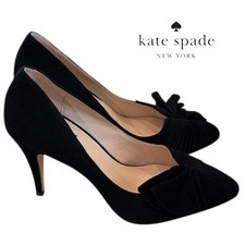 New  Kate Spade Black Suede Heels with Bow Accent 8.5