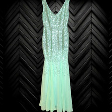 £155 GODDIVA SZE 6 PASTEL GREEN SEQUIN MAXI DRESS PARTY WEDDING BLACK TIE CRUISE