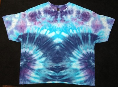 Bright Blue, Cobalt, Indigo & Purple Side Spiral Ice Dye Tie Dye T Shirt~Sz 4XL