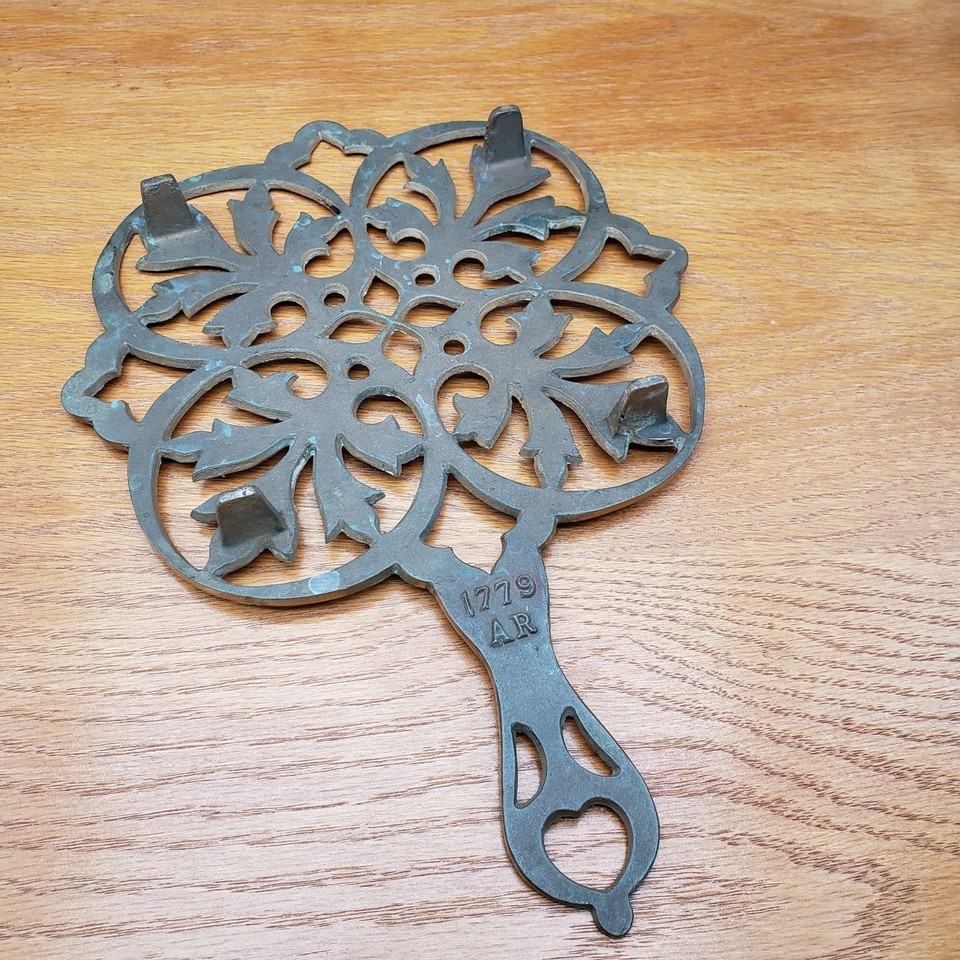 Vintage Cast Iron Trivet 1779 AR Floral Openwork Hearth Hot Plate 12 ...