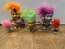 Lot Of 5 Vintage Troll Dolls - Various Size Figures W/ Colorful Hair Outfits