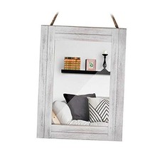 Rectangle Wall Mirror for Bathroom, Distressed Wood Decor with Hanging White