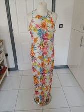 BNWT Boohoo Long White Floral Dress, size 14, sleeveless, stretch, pink, yellow