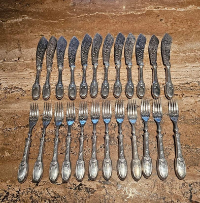 CHRISTOFLE DELAFOSSE FISH SET SILVERPLATE FRANCE