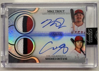 2025 Topps Dynasty Shohei Ohtani Mike Trout Dual Game Used Patch On Card Auto /5