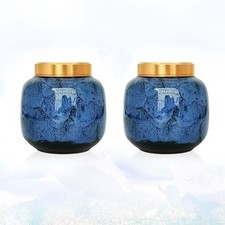 Twin Blue Urns Set - 6.7 fl oz Each, Aluminum Seal Ceramic Urns, Kiln-Transmu...