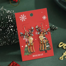 Christmas Reindeer Earrings Gold Rhinestone Holiday Winter Jewelry Gift