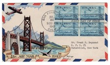 C36 Airmail 25c Dorothy Knapp Hand Painted 1947 FDC Bay Bridge San Francisco CA