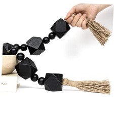 Extra Large Wood Bead Garland With 2" Diameter Geometric Wooden 44 Inches Black