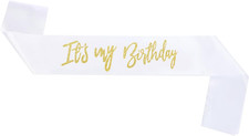 It'S My Birthday Sash for Women Glitter Letter White Gold