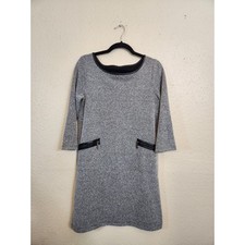 Ann Taylor Factory Women’s Gray Faux Leather Trim Tweed Shift Dress Size Small