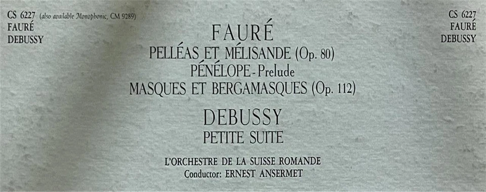Faure / Debussy Ansermet Suisse Romande LP NM London CS 6227 Blueback (1962) - Image 4 of 4